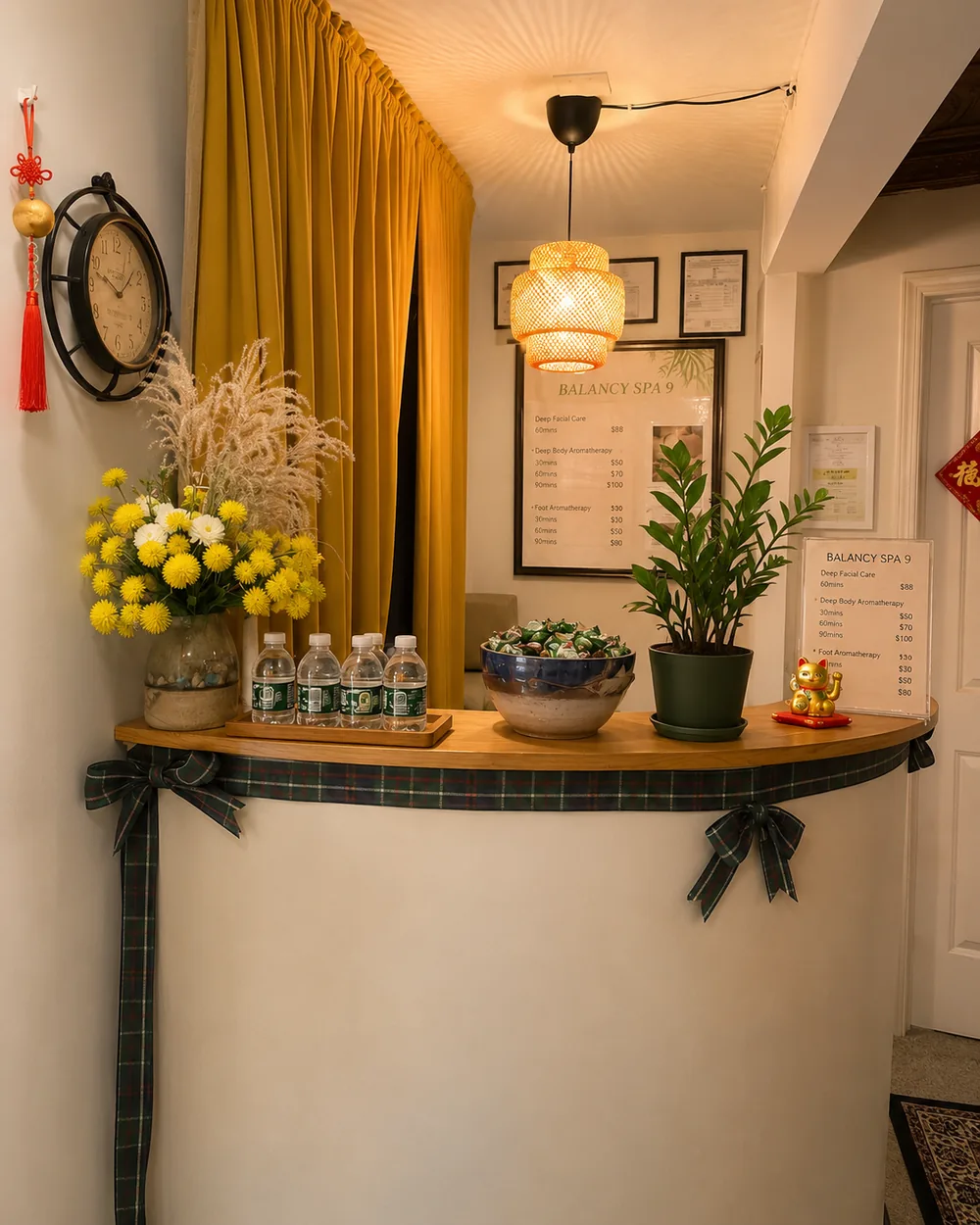 Front desk and massage service price list at Balancy Spa 9 in Mahopac, NY